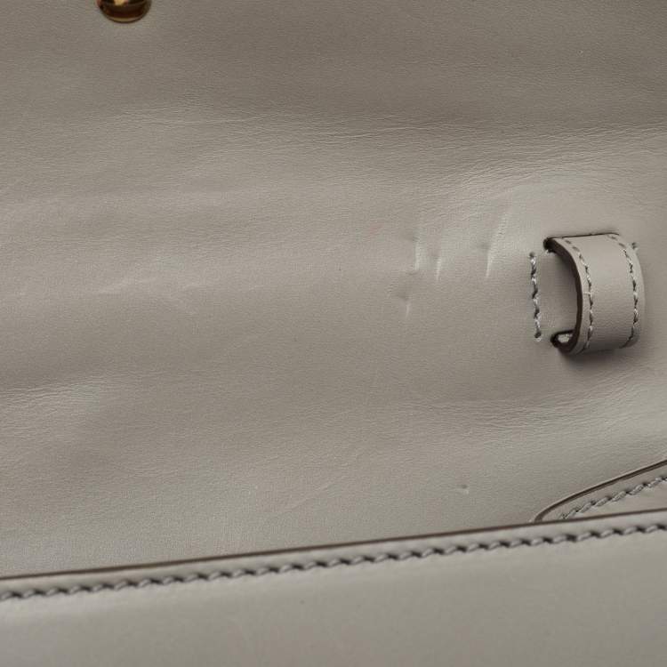 Pre Owned Gucci Grey Leather Mini Web Chain Sylvie Top Handle Bag