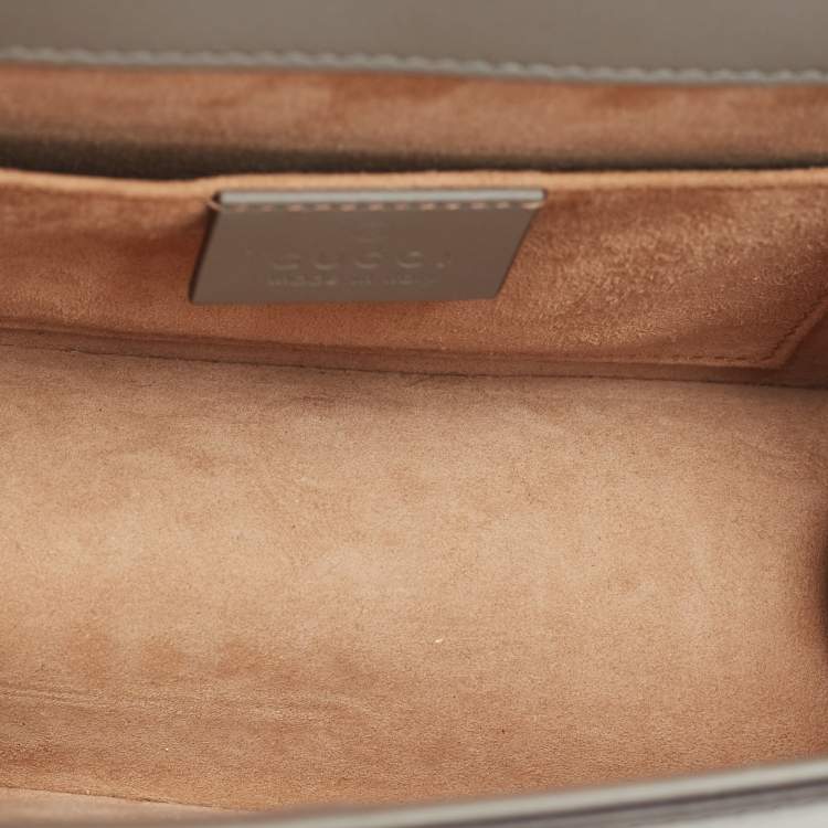 Pre Owned Gucci Grey Leather Mini Web Chain Sylvie Top Handle Bag