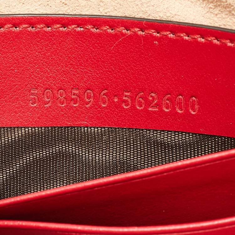 Pre Owned Gucci Red Matelassé Leather Mini GG Marmont Chain Crossbody Bag