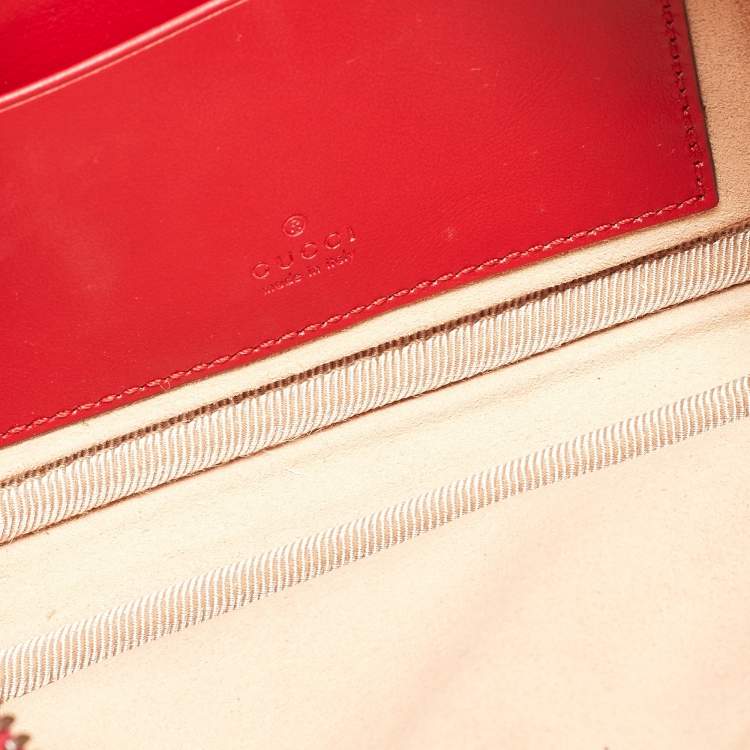 Pre Owned Gucci Red Matelassé Leather Mini GG Marmont Chain Crossbody Bag