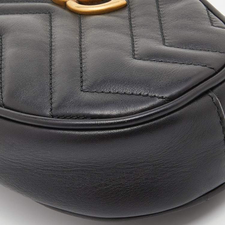 Pre Owned Gucci Black Matelassé Leather GG Marmont Belt Bag
