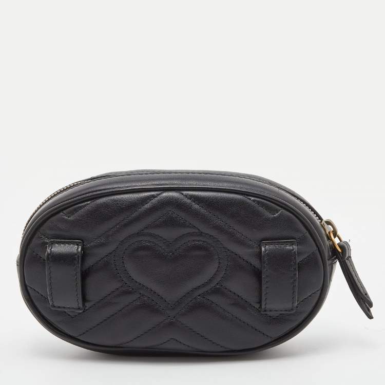 Pre Owned Gucci Black Matelassé Leather GG Marmont Belt Bag