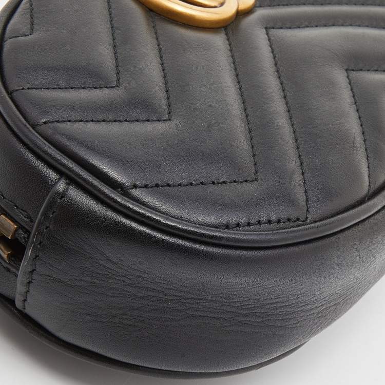 Pre Owned Gucci Black Matelassé Leather GG Marmont Belt Bag