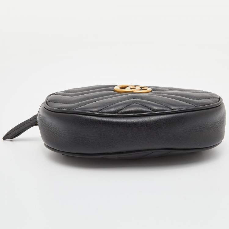 Pre Owned Gucci Black Matelassé Leather GG Marmont Belt Bag