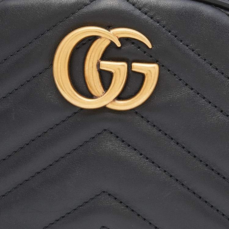 Pre Owned Gucci Black Matelassé Leather GG Marmont Belt Bag