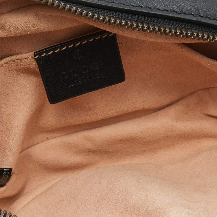 Pre Owned Gucci Black Matelassé Leather GG Marmont Belt Bag
