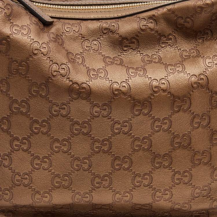 Pre Owned Gucci Metallic Brown Guccissima Canvas and Leather GG Twins Medium Hobo