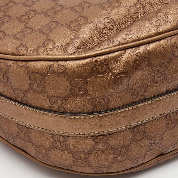 Pre Owned Gucci Metallic Brown Guccissima Canvas and Leather GG Twins Medium Hobo