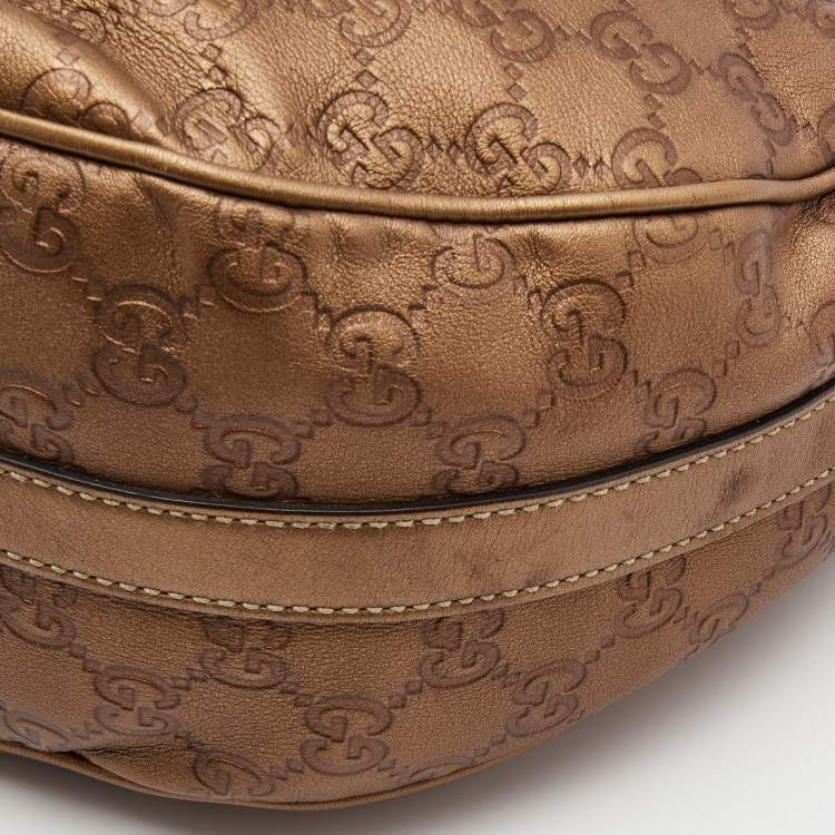Pre Owned Gucci Metallic Brown Guccissima Canvas and Leather GG Twins Medium Hobo