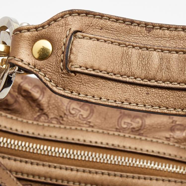 Pre Owned Gucci Metallic Brown Guccissima Canvas and Leather GG Twins Medium Hobo