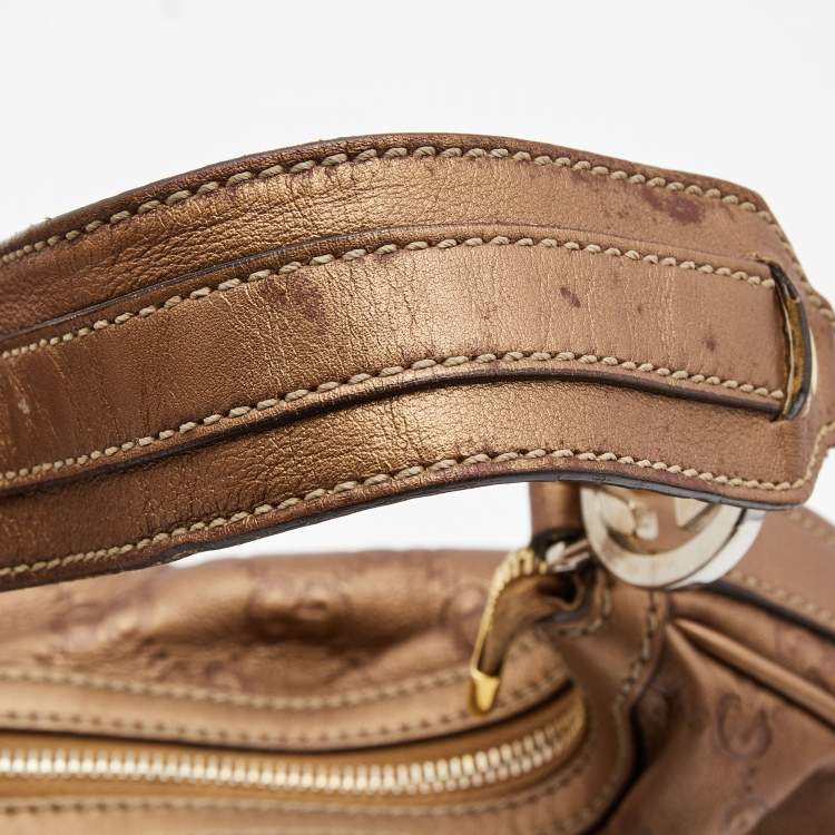 Pre Owned Gucci Metallic Brown Guccissima Canvas and Leather GG Twins Medium Hobo