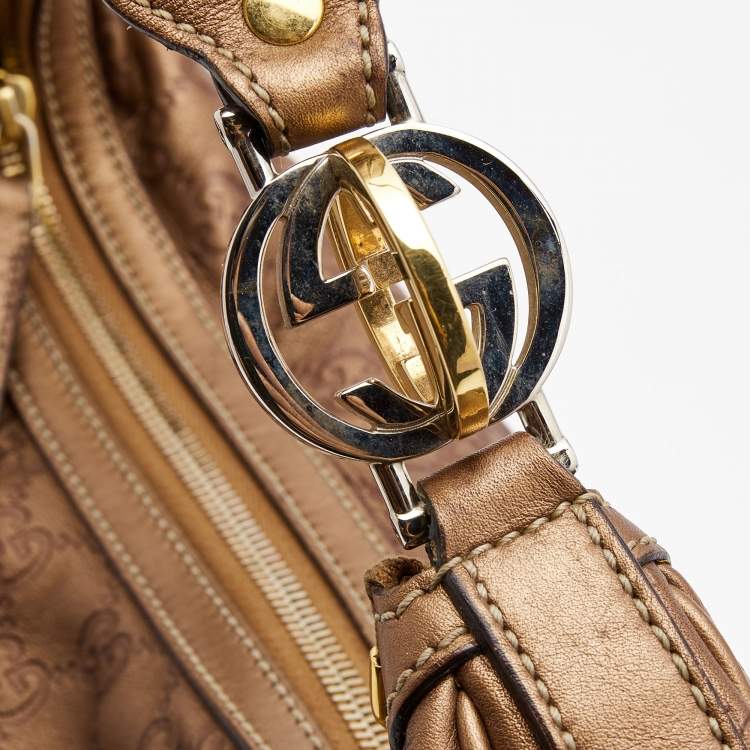 Pre Owned Gucci Metallic Brown Guccissima Canvas and Leather GG Twins Medium Hobo