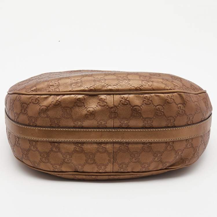 Pre Owned Gucci Metallic Brown Guccissima Canvas and Leather GG Twins Medium Hobo
