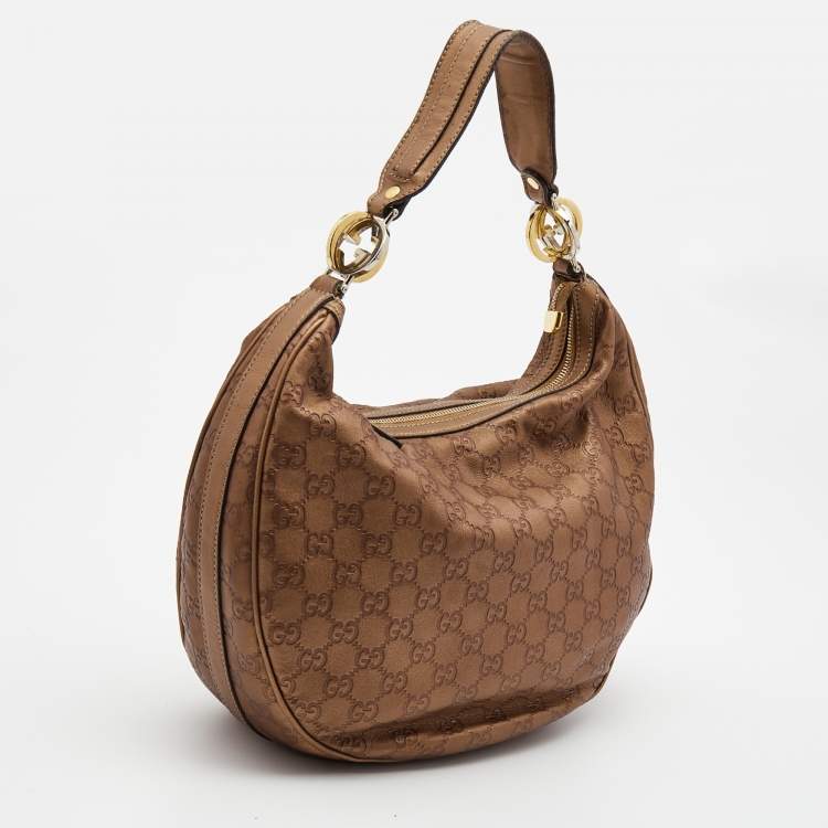 Pre Owned Gucci Metallic Brown Guccissima Canvas and Leather GG Twins Medium Hobo