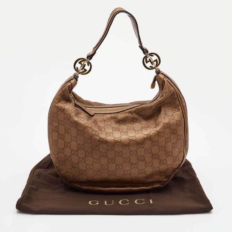 Pre Owned Gucci Metallic Brown Guccissima Canvas and Leather GG Twins Medium Hobo