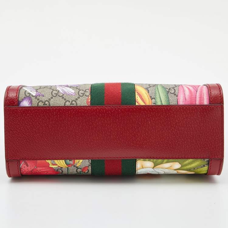 Pre Owned Gucci Multicolor GG Supreme Flora Canvas and Leather Small Ophidia Tote