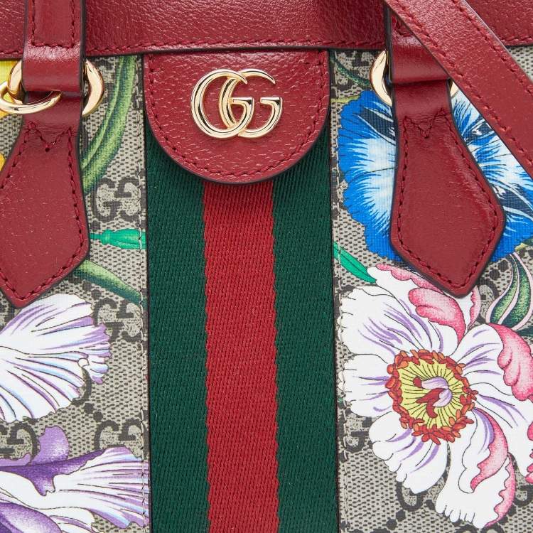 Pre Owned Gucci Multicolor GG Supreme Flora Canvas and Leather Small Ophidia Tote