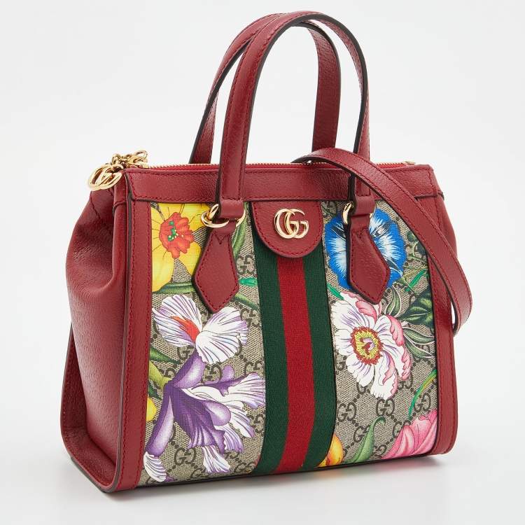Pre Owned Gucci Multicolor GG Supreme Flora Canvas and Leather Small Ophidia Tote