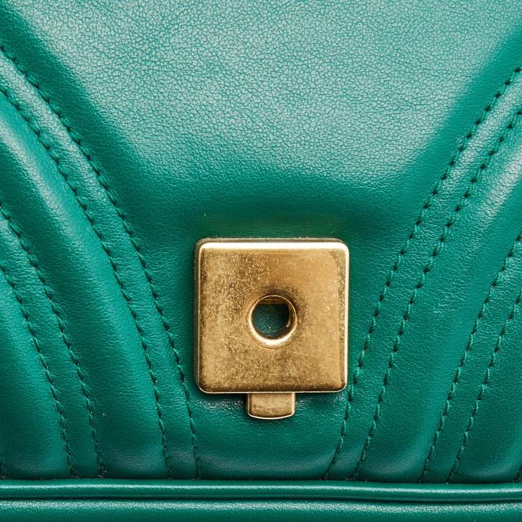 Pre Owned Gucci Green Matelasse Leather Small GG Marmont Shoulder Bag