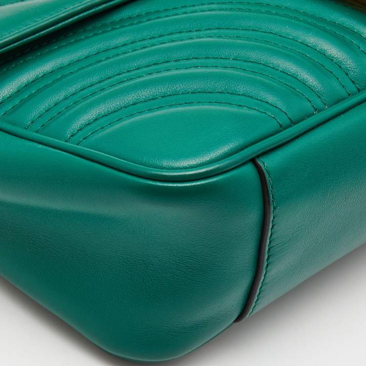 Pre Owned Gucci Green Matelasse Leather Small GG Marmont Shoulder Bag