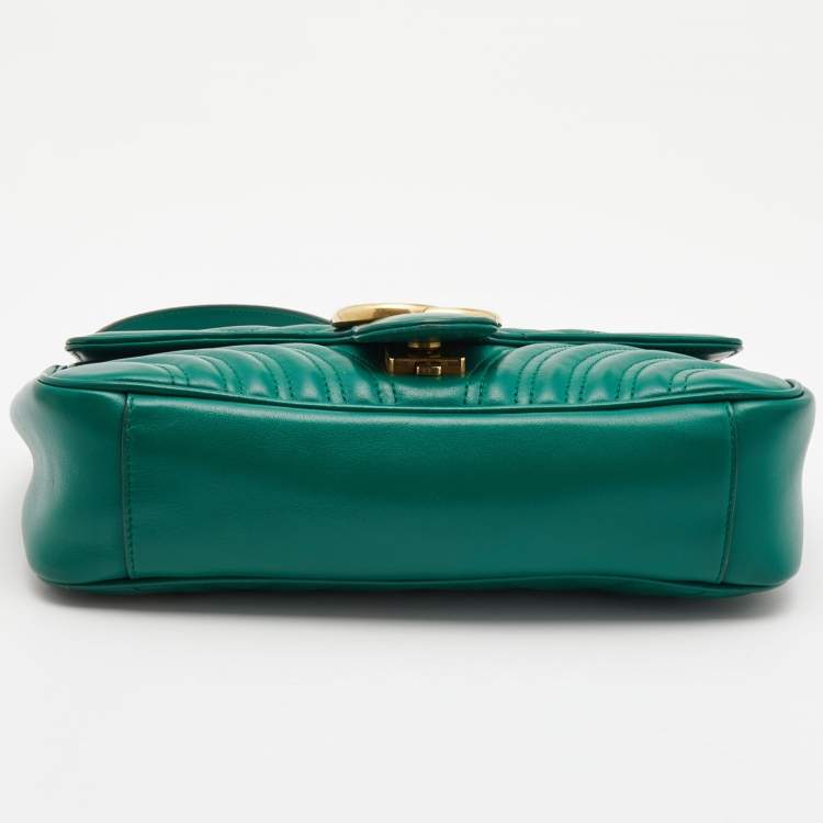 Pre Owned Gucci Green Matelasse Leather Small GG Marmont Shoulder Bag