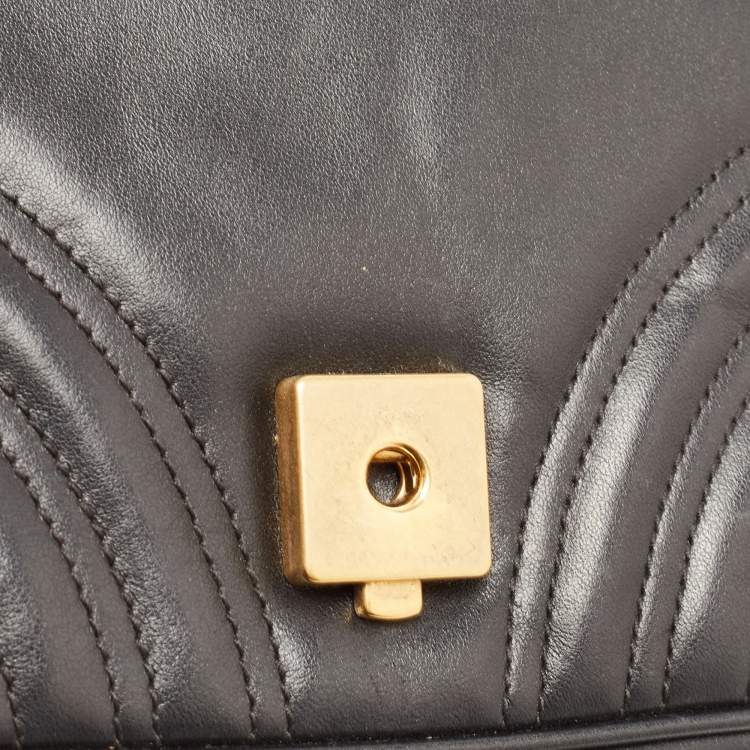 Pre Owned Gucci Black Matelassé Leather Mini GG Marmont Shoulder Bag