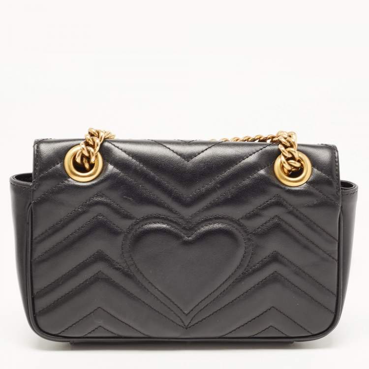 Pre Owned Gucci Black Matelassé Leather Mini GG Marmont Shoulder Bag