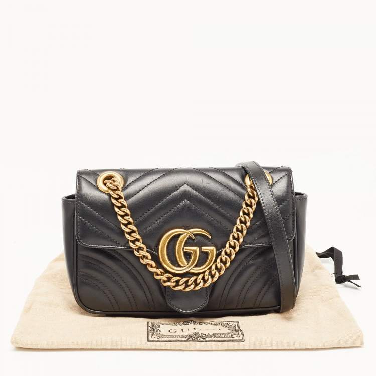 Pre Owned Gucci Black Matelassé Leather Mini GG Marmont Shoulder Bag