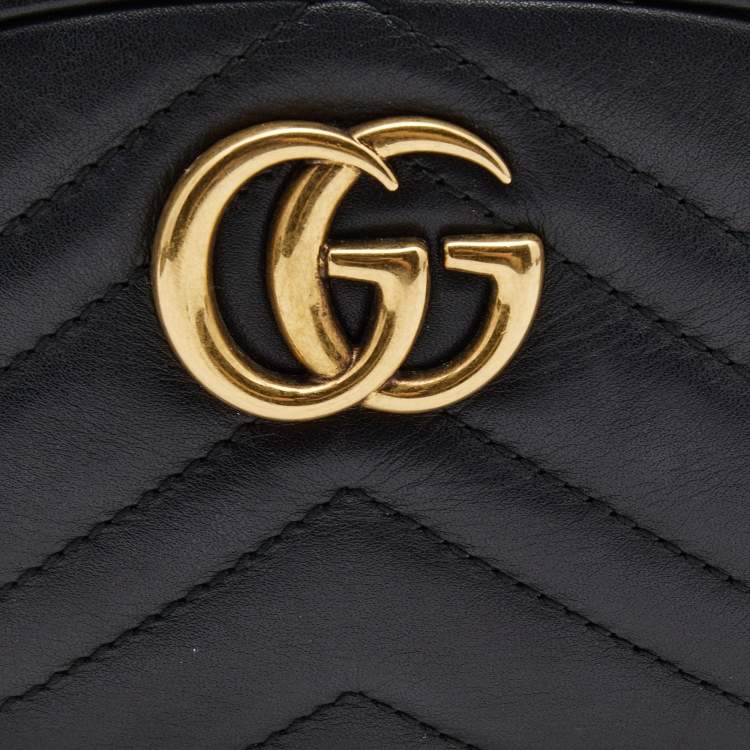 Pre Owned Gucci Black Matelassé Leather GG Marmont Belt Bag