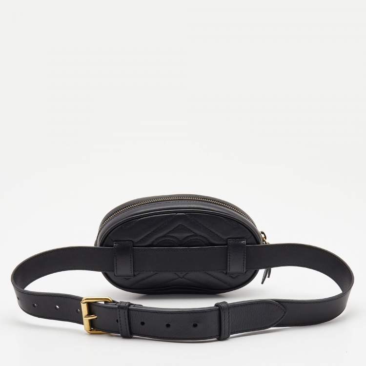 Pre Owned Gucci Black Matelassé Leather GG Marmont Belt Bag
