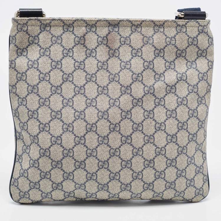 Pre Owned Gucci Grey/Blue GG Supreme Canvas and Leather Crossbody Bag