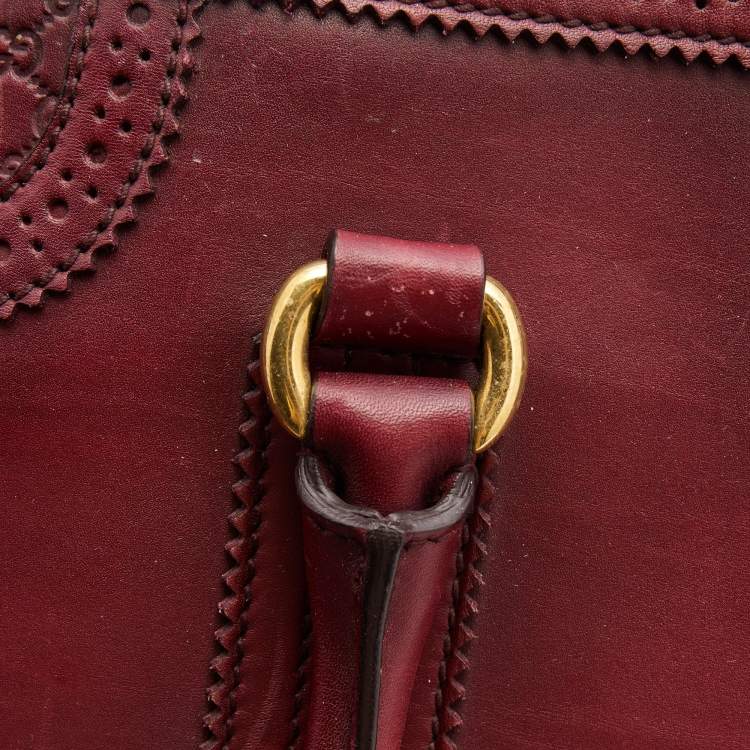Pre Owned Gucci Burgundy Duilio Brogue Leather Chablis Duffel Bag