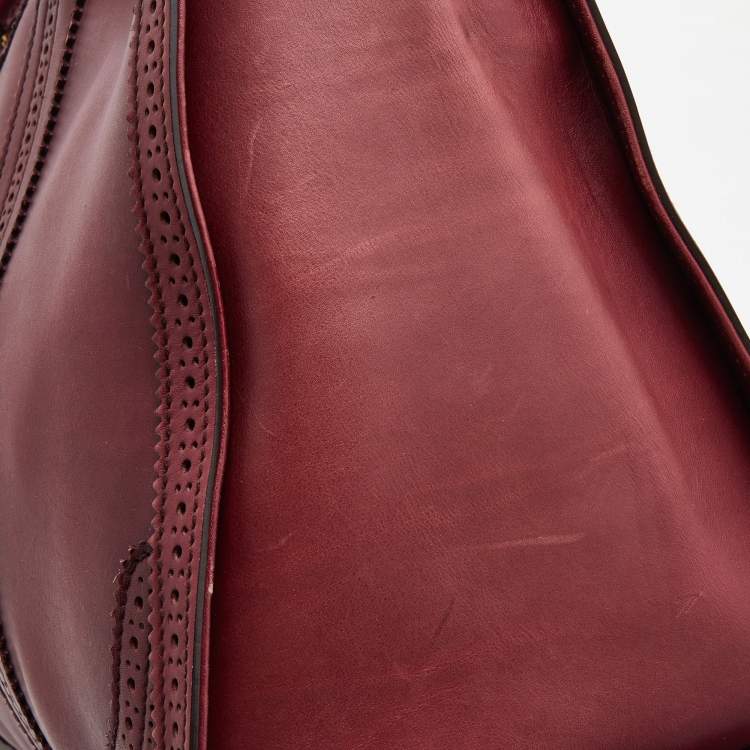 Pre Owned Gucci Burgundy Duilio Brogue Leather Chablis Duffel Bag