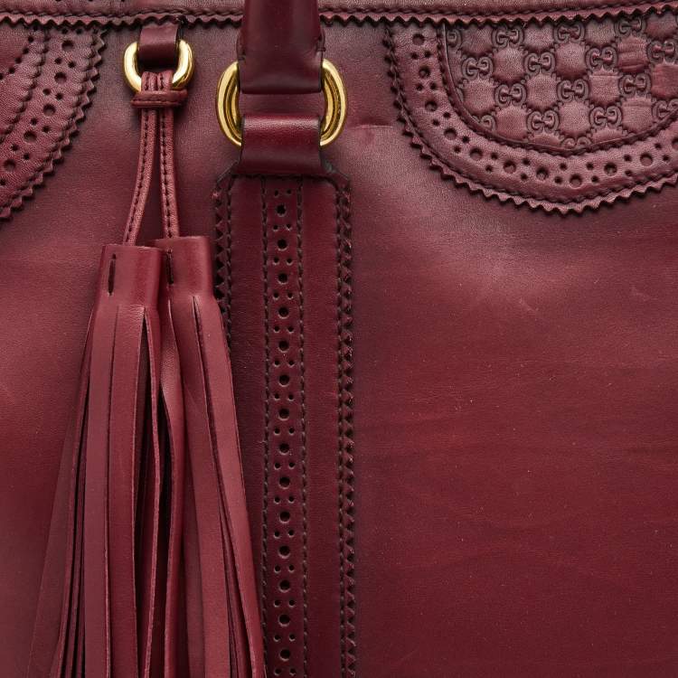 Pre Owned Gucci Burgundy Duilio Brogue Leather Chablis Duffel Bag