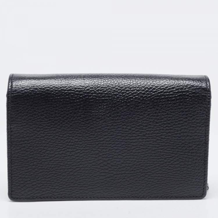 Pre Owned Gucci Black Leather Mini GG Marmont Chain Bag