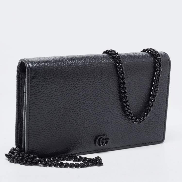 Pre Owned Gucci Black Leather Mini GG Marmont Chain Bag