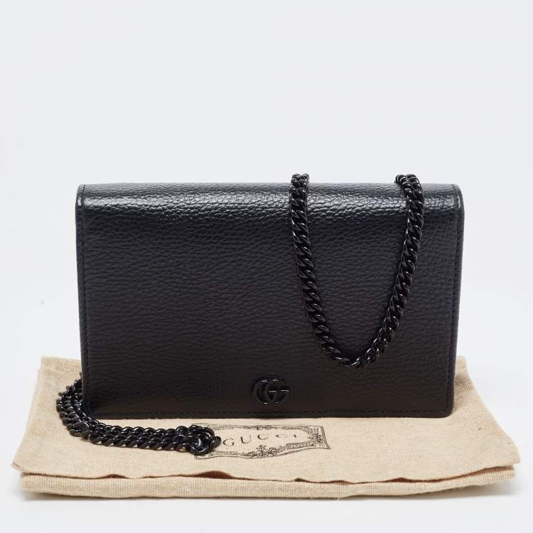 Pre Owned Gucci Black Leather Mini GG Marmont Chain Bag