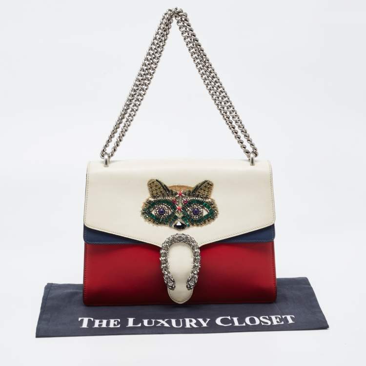 Pre Owned Gucci Tricolor Leather Medium Limited Edition Dionysus Crystals Shoulder Bag