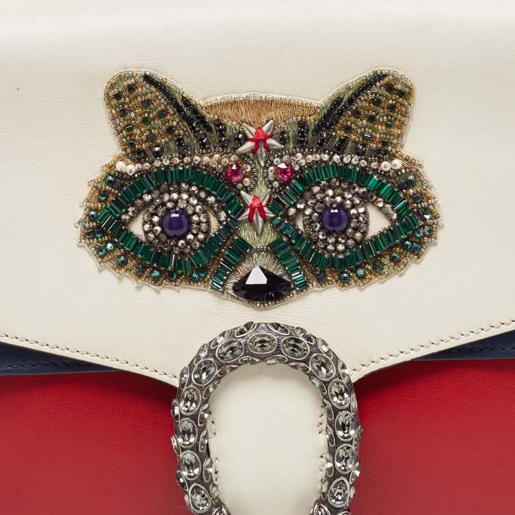 Pre Owned Gucci Tricolor Leather Medium Limited Edition Dionysus Crystals Shoulder Bag
