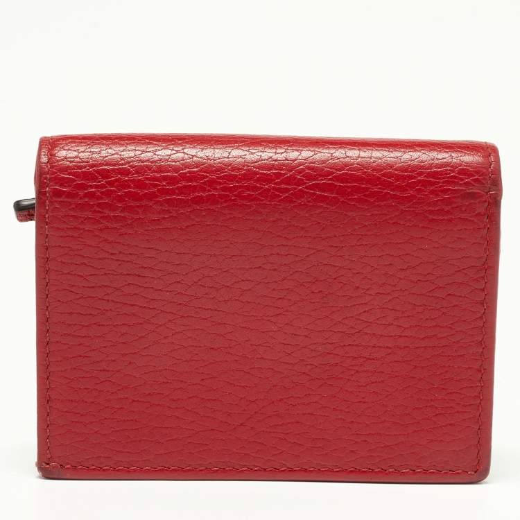 Pre Owned Gucci Red Leather GG Marmont Flap Card Case