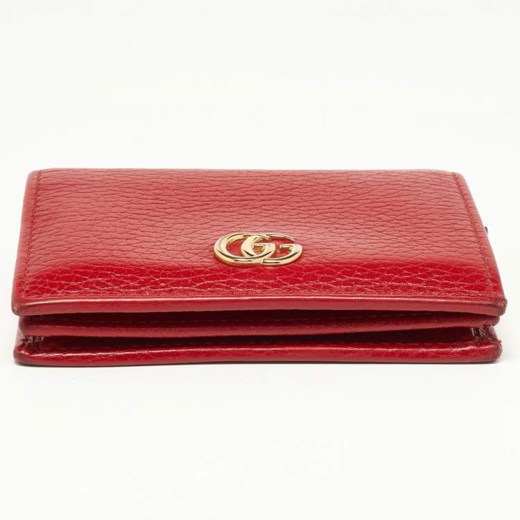 Pre Owned Gucci Red Leather GG Marmont Flap Card Case
