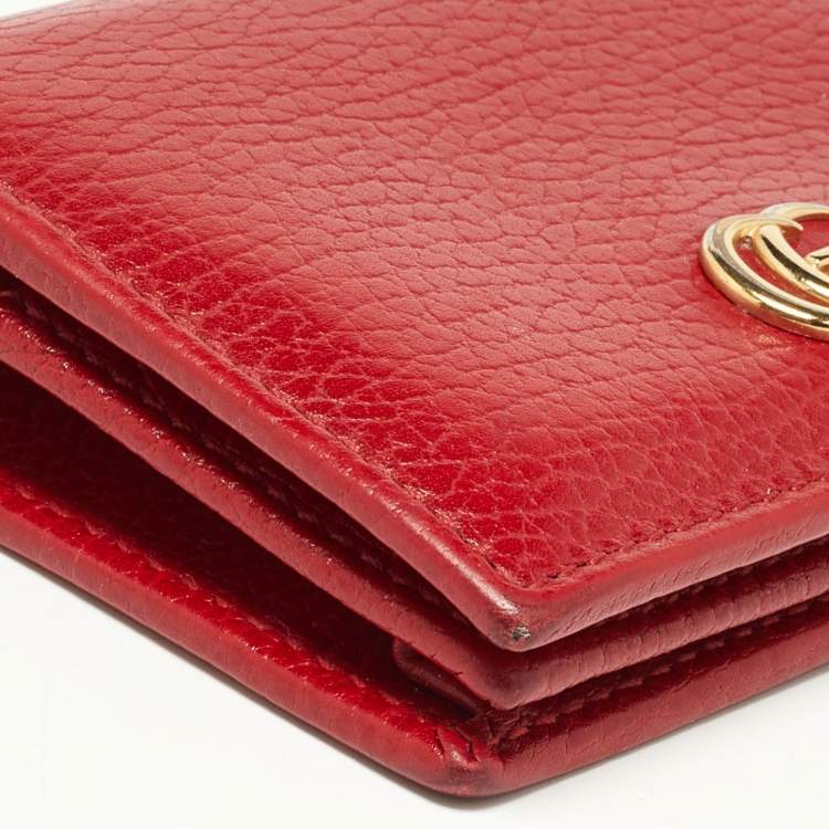 Pre Owned Gucci Red Leather GG Marmont Flap Card Case