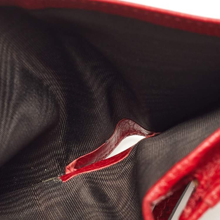 Pre Owned Gucci Red Leather GG Marmont Flap Card Case