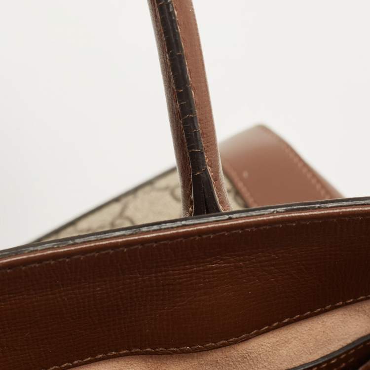 Pre Owned Gucci Brown/Beige GG Supreme Canvas and Leather Medium Web Jackie 1961 Tote