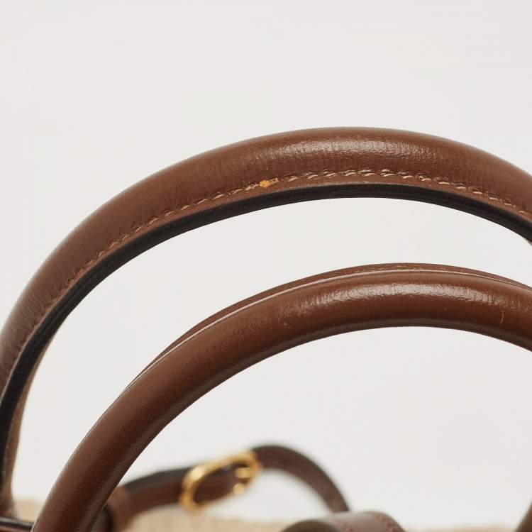 Pre Owned Gucci Brown/Beige GG Supreme Canvas and Leather Medium Web Jackie 1961 Tote