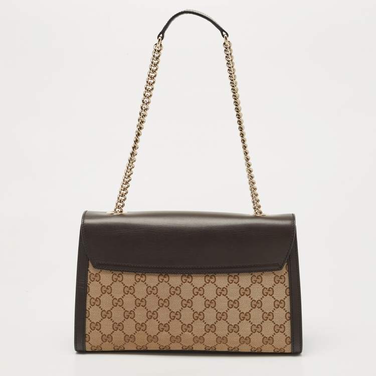 Pre Owned Gucci Dark Brown/Beige GG Canvas and Leather Medium Emily Chain Shoulder Bag