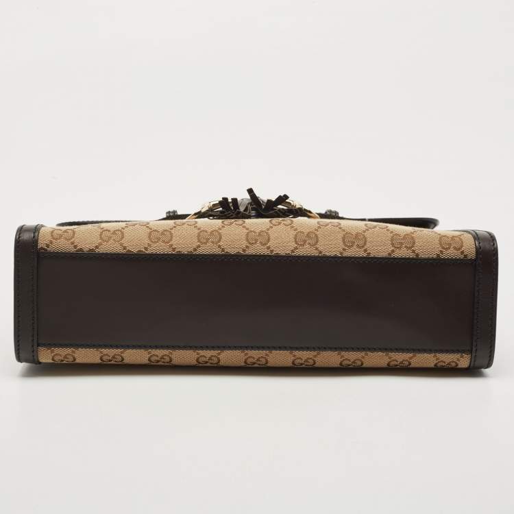 Pre Owned Gucci Dark Brown/Beige GG Canvas and Leather Medium Emily Chain Shoulder Bag
