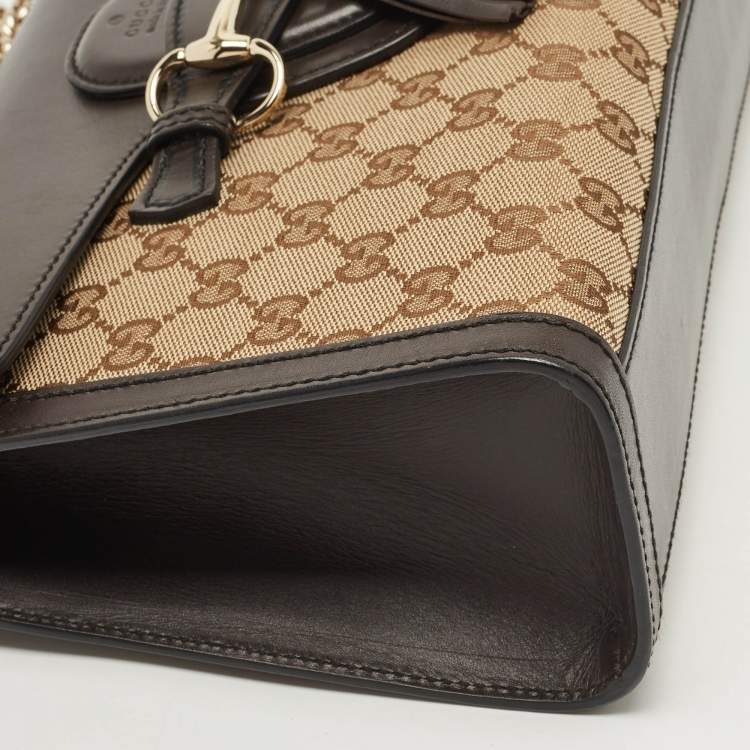 Pre Owned Gucci Dark Brown/Beige GG Canvas and Leather Medium Emily Chain Shoulder Bag