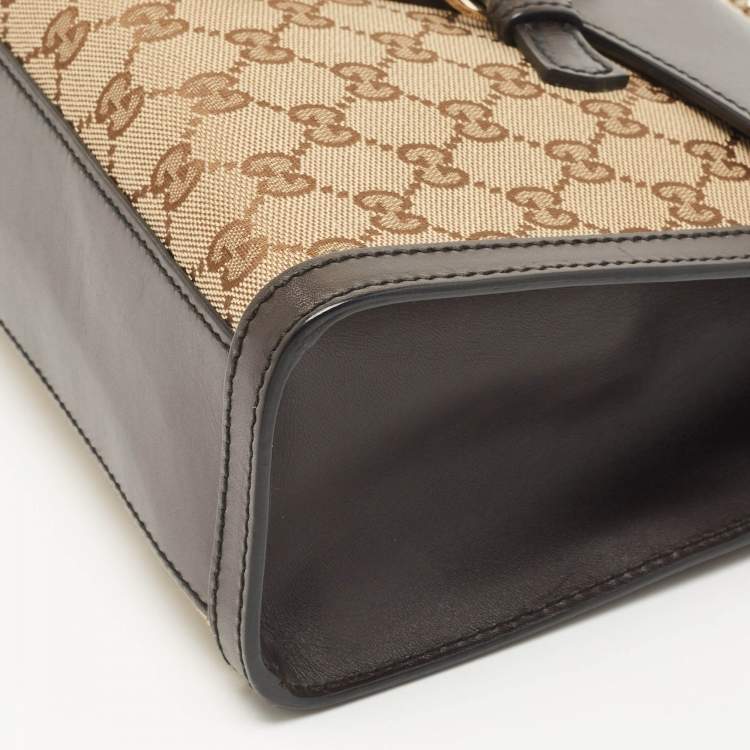 Pre Owned Gucci Dark Brown/Beige GG Canvas and Leather Medium Emily Chain Shoulder Bag