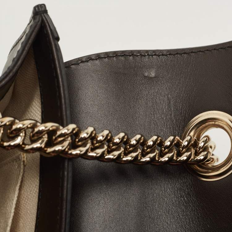 Pre Owned Gucci Dark Brown/Beige GG Canvas and Leather Medium Emily Chain Shoulder Bag